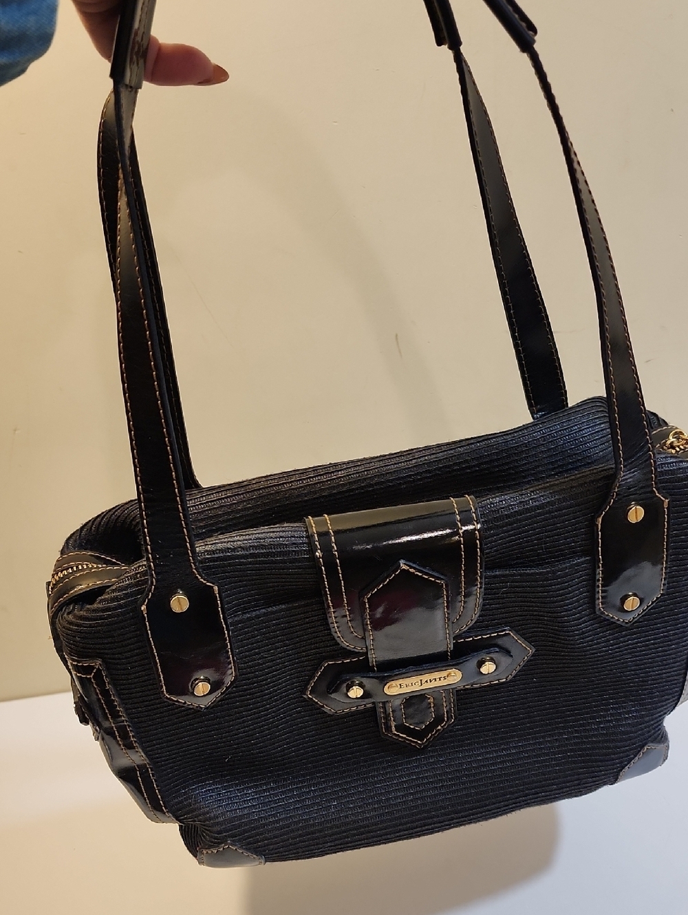 ERIC JAVITS NY Black Shoulder Tote Bag  with Red Interior - Picture 10 of 16